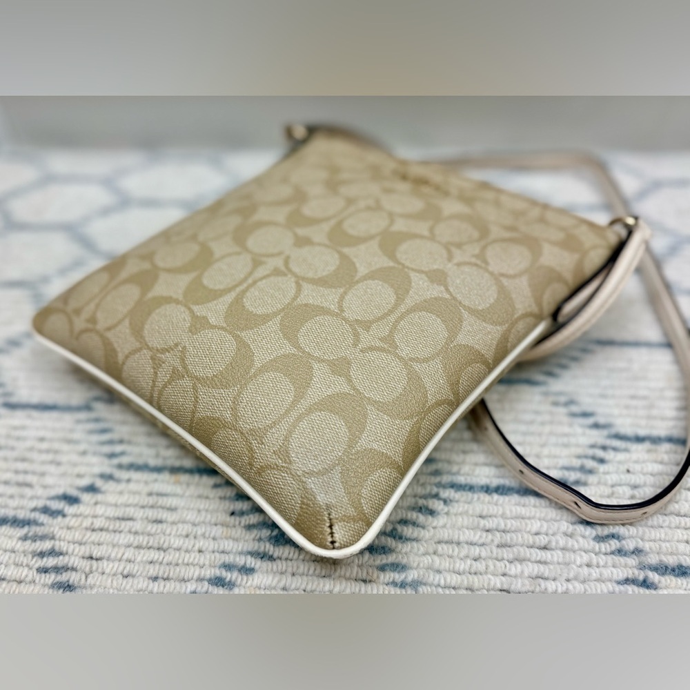 COACH Signature Beige/White Monogram Logo North South Adjust. Strap Crossbody - Picture 7 of 16